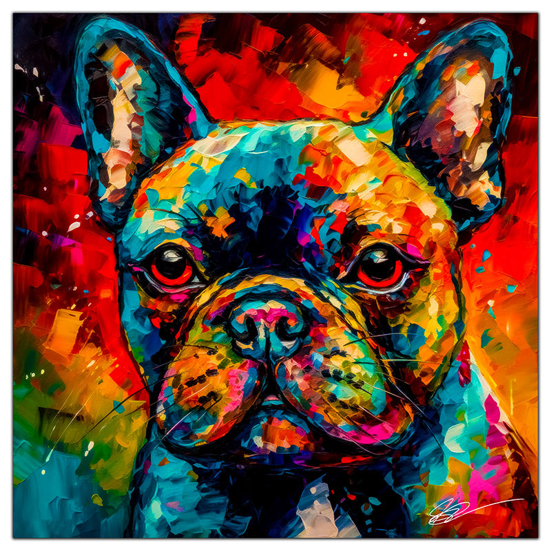 Colorful French Bulldog portrait in modern art style, perfect for home decor.