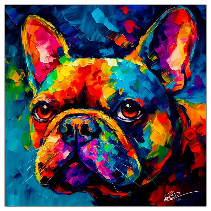 Colorful French Bulldog portrait in modern art style, perfect for home decor.