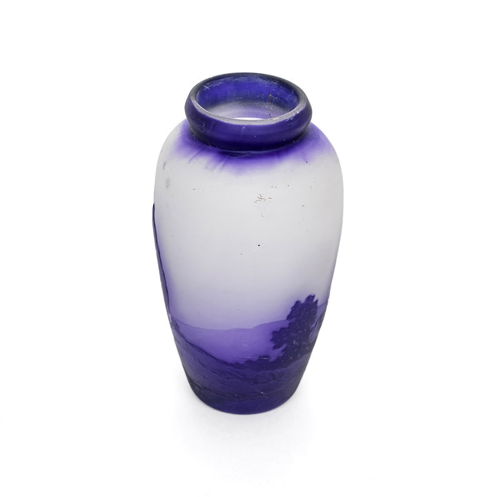 Frosted glass vase with violet cameo design