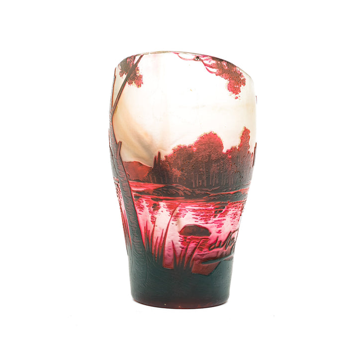 Frosted glass vase with landscape by DeVez