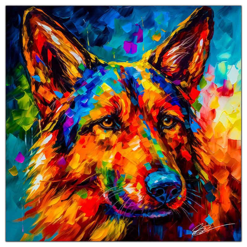 Colorful German Shepher portrait in modern art style, perfect for home decor.