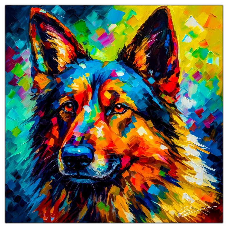 Colorful German Shepher portrait in modern art style, perfect for home decor.