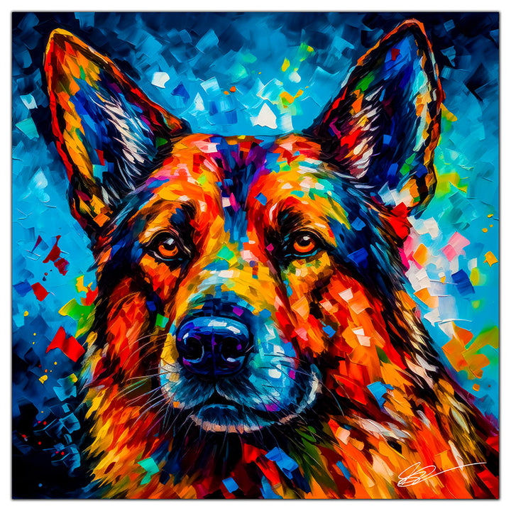 Colorful German Shepher portrait in modern art style, perfect for home decor.