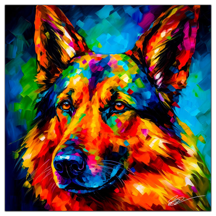 Colorful German Shepher portrait in modern art style, perfect for home decor.