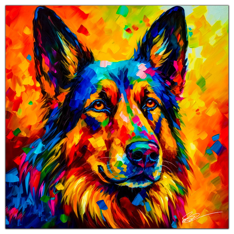 Colorful German Shepher portrait in modern art style, perfect for home decor.