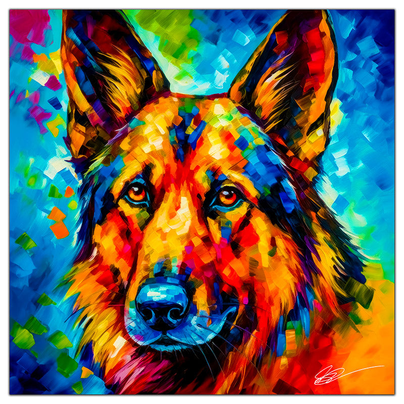 Colorful German Shepher portrait in modern art style, perfect for home decor.