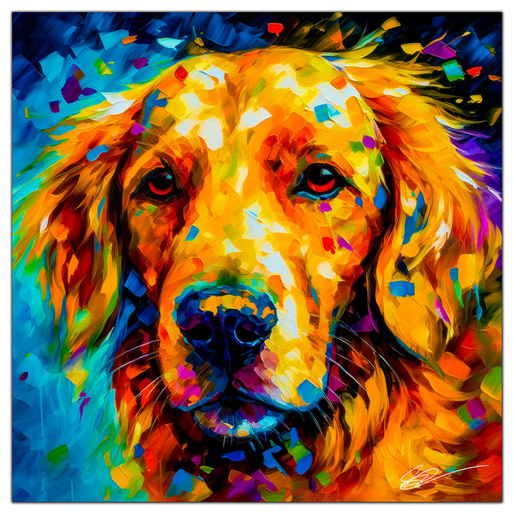 Colorful Golden Retriever portrait in modern art style, perfect for home decor.