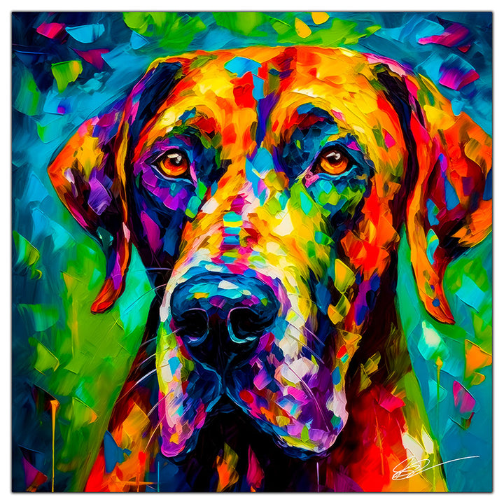 Colorful Great Dane portrait in modern art style, perfect for home decor.