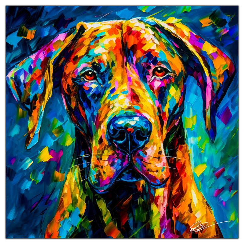 Colorful Great Dane portrait in modern art style, perfect for home decor.