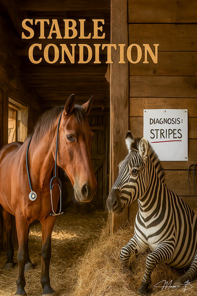 Stable Condition III humorous horse veterinarian zebra stripes diagnosis metal print