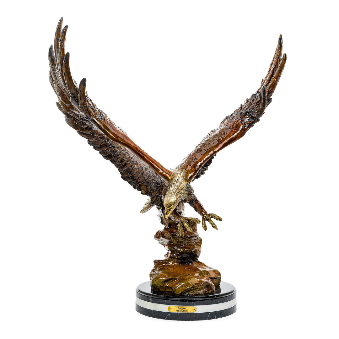 Hunter Bronze Eagle sculpture with wings outstretched and custom patina.