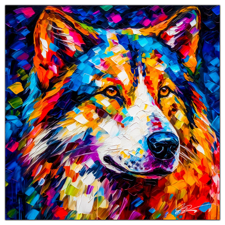 Colorful Husky portrait in modern art style, perfect for home decor.