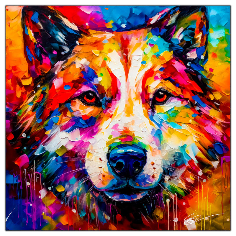 Colorful Husky portrait in modern art style, perfect for home decor.