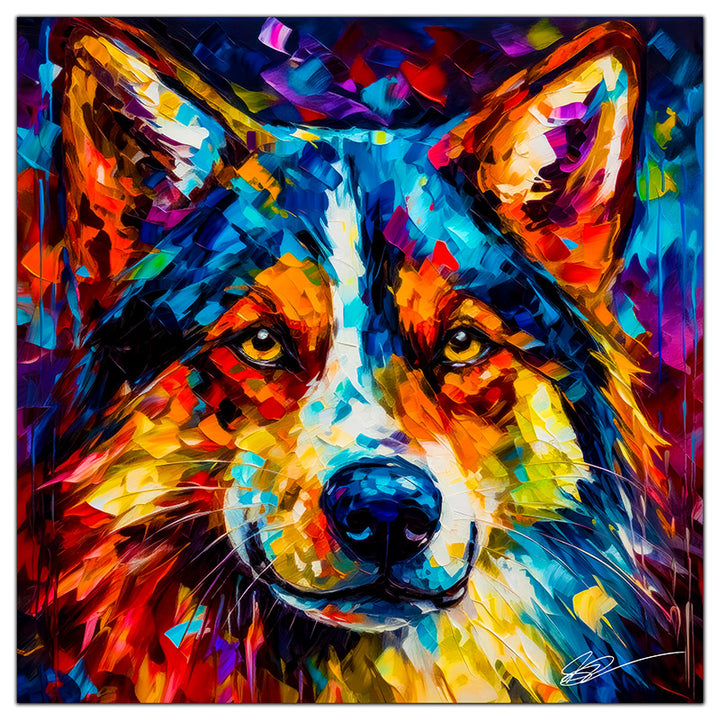 Colorful Husky portrait in modern art style, perfect for home decor.