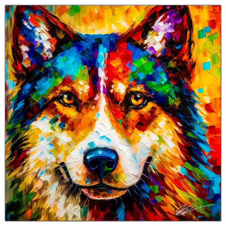 Colorful Husky portrait in modern art style, perfect for home decor.