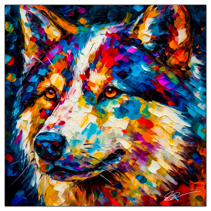 Colorful Husky portrait in modern art style, perfect for home decor.