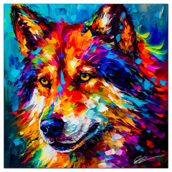 Colorful Husky portrait in modern art style, perfect for home decor.