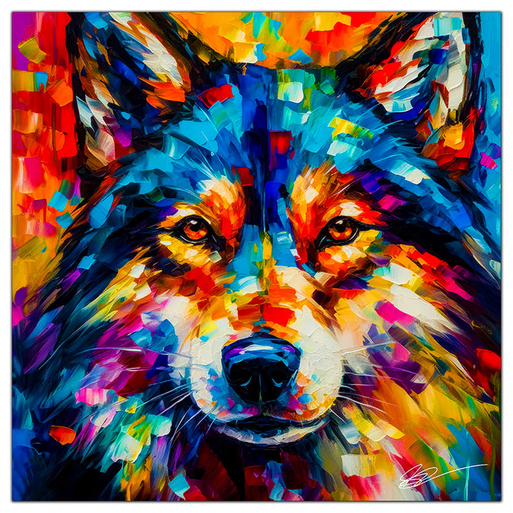 Colorful Husky portrait in modern art style, perfect for home decor.