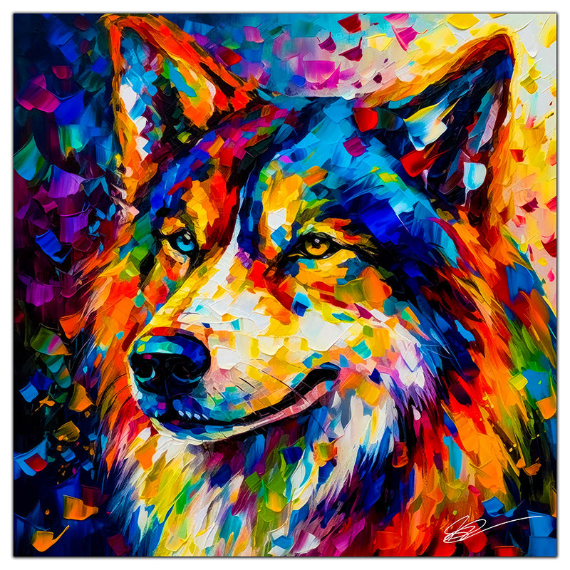 Colorful Husky portrait in modern art style, perfect for home decor.