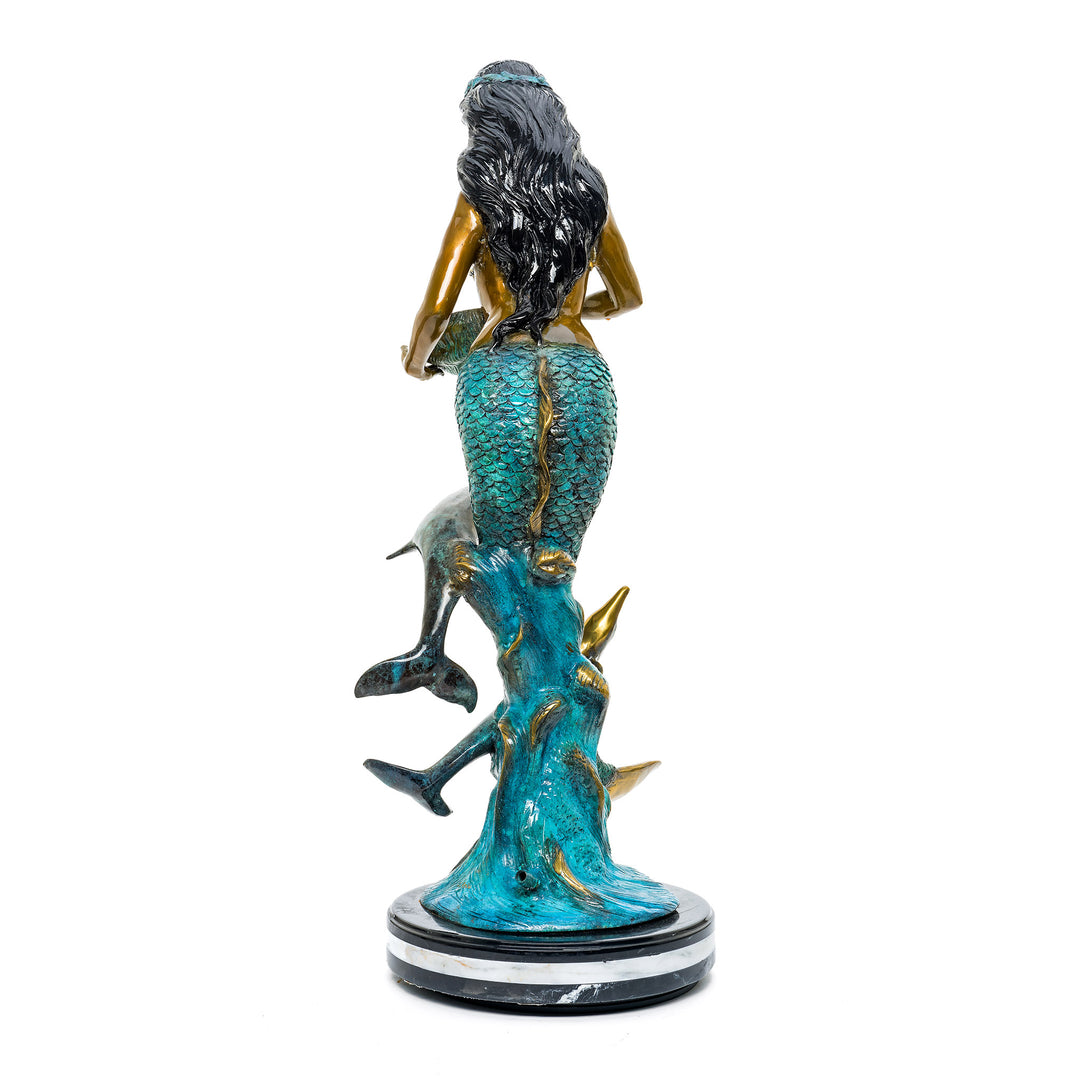 Intricate bronze mermaid with turquoise patina tail.