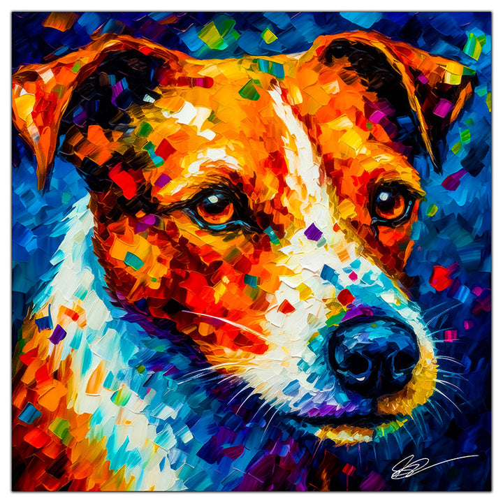 Colorful Jack Russell portrait in modern art style, perfect for home decor.