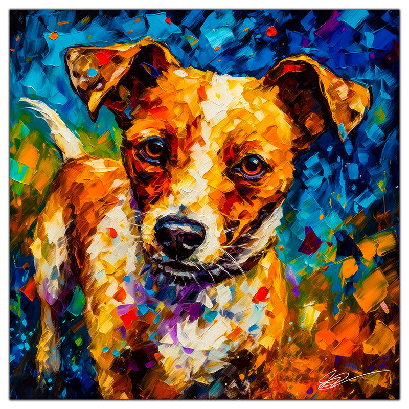 Colorful Jack Russell portrait in modern art style, perfect for home decor.