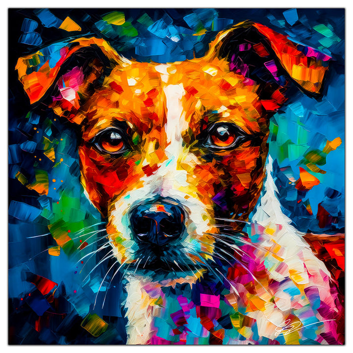 Colorful Jack Russell portrait in modern art style, perfect for home decor.