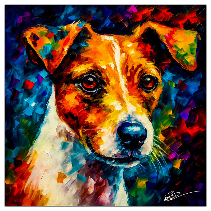 Colorful Jack Russell portrait in modern art style, perfect for home decor.