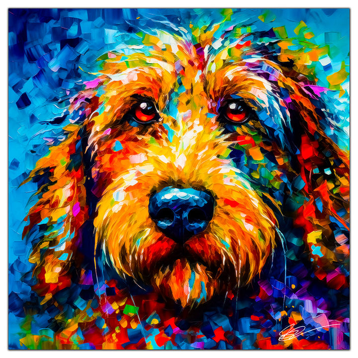 Colorful Labradoodle portrait in modern art style, perfect for home decor.