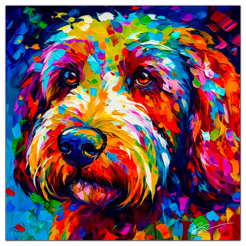 Colorful Labradoodle portrait in modern art style, perfect for home decor.