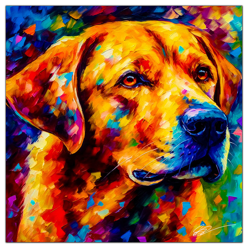 Colorful Labrador Retriever portrait in modern art style, perfect for home decor.