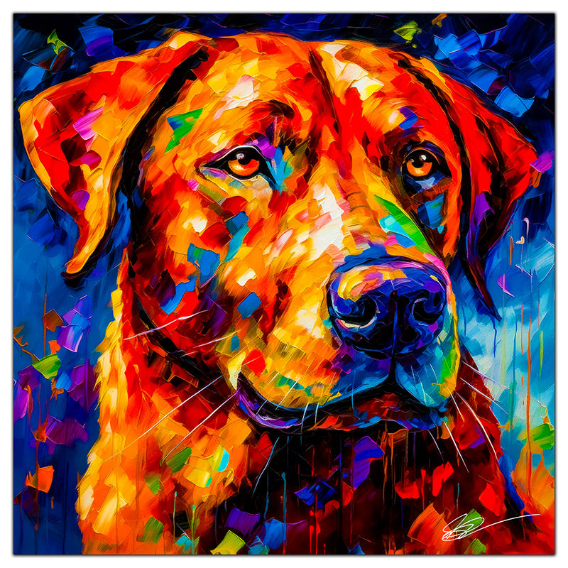 Colorful Labrador Retriever portrait in modern art style, perfect for home decor.