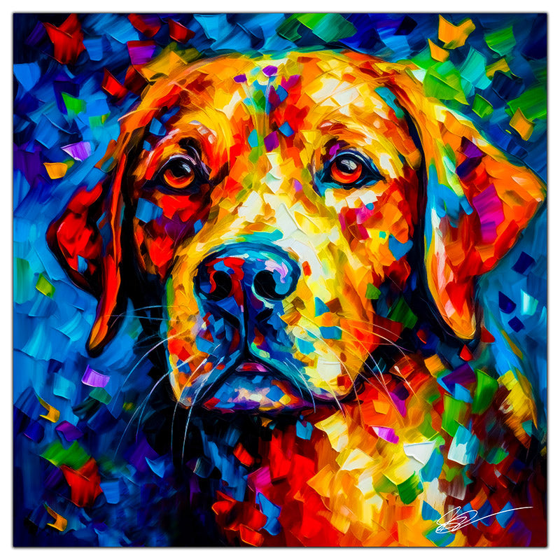 Colorful Labrador Retriever portrait in modern art style, perfect for home decor.