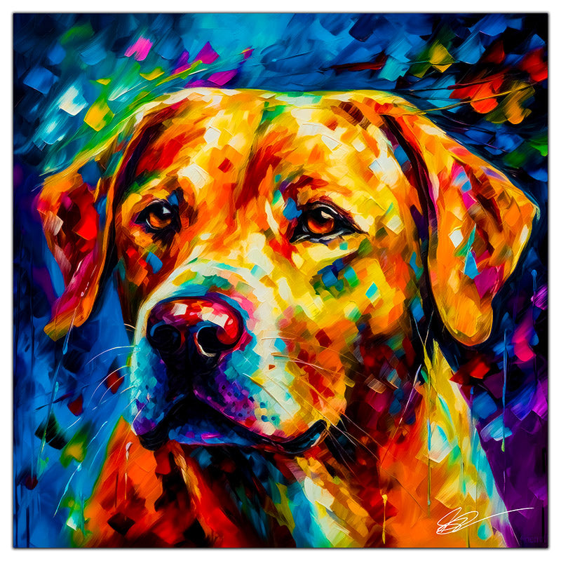 Colorful Labrador Retriever portrait in modern art style, perfect for home decor.