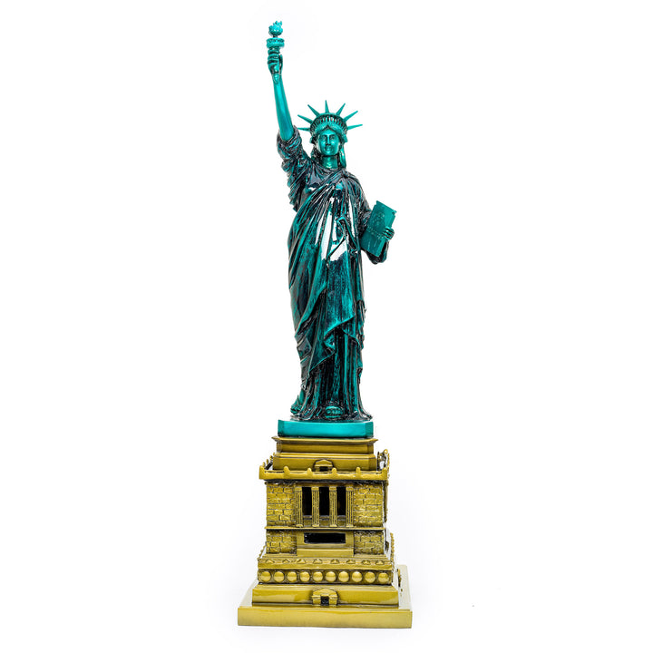 Lady Liberty bronze sculpture with golden base.