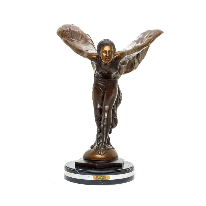 Large Spirit of Ecstasy bronze sculpture with intricate detailing.