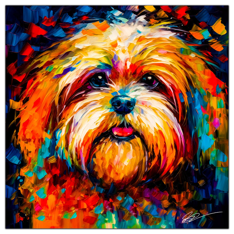 Colorful Lhasa Apso portrait in modern art style, perfect for home decor.