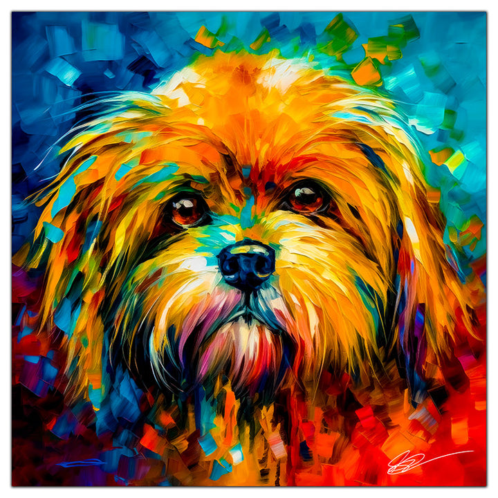 Colorful Lhasa Apso portrait in modern art style, perfect for home decor.