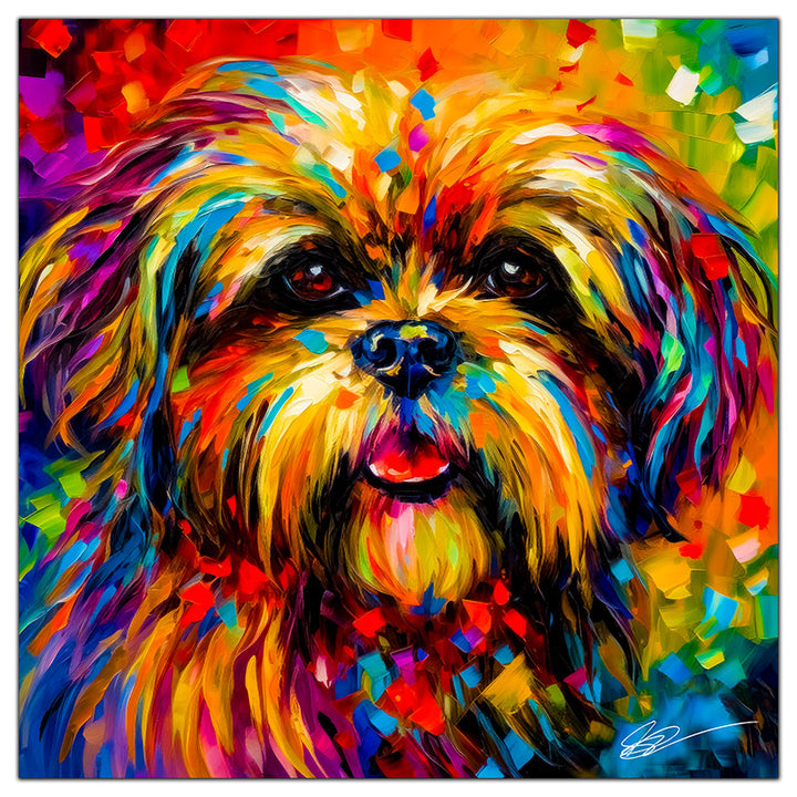 Colorful Lhasa Apso portrait in modern art style, perfect for home decor.