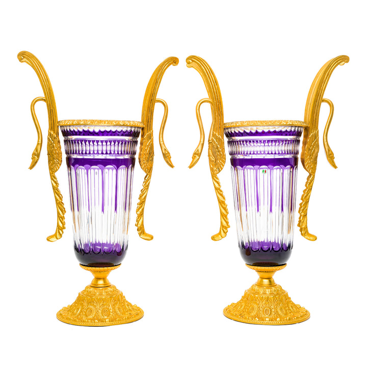 Luxurious amethyst vases with ornate gold bases