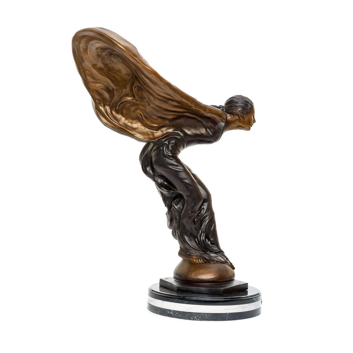 Luxurious bronze and marble sculpture of the Spirit of Ecstasy.