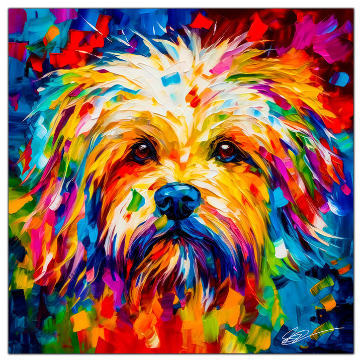 Colorful Maltese portrait in modern art style, perfect for home decor.