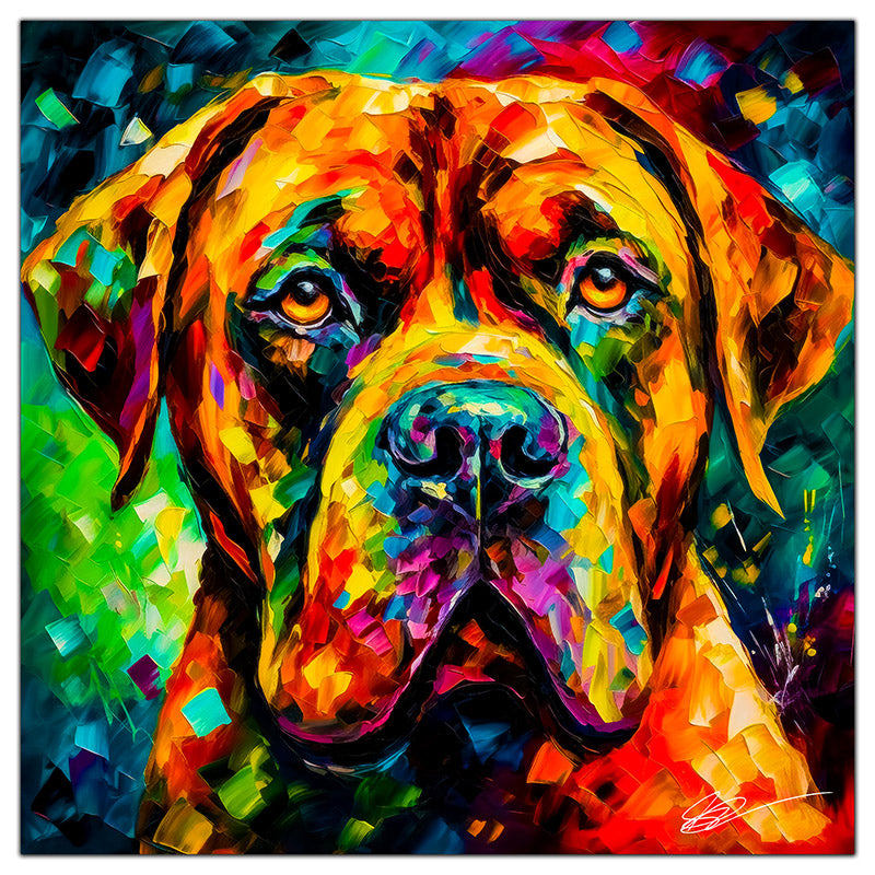 Colorful Mastiff portrait in modern art style, perfect for home decor.