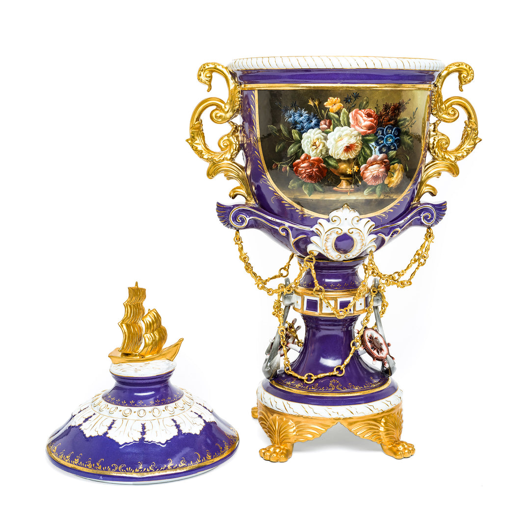 Ornate purple and gold porcelain vase with unique design elements