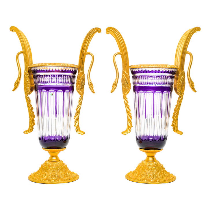 Pair of amethyst vases with hand-blown crystal