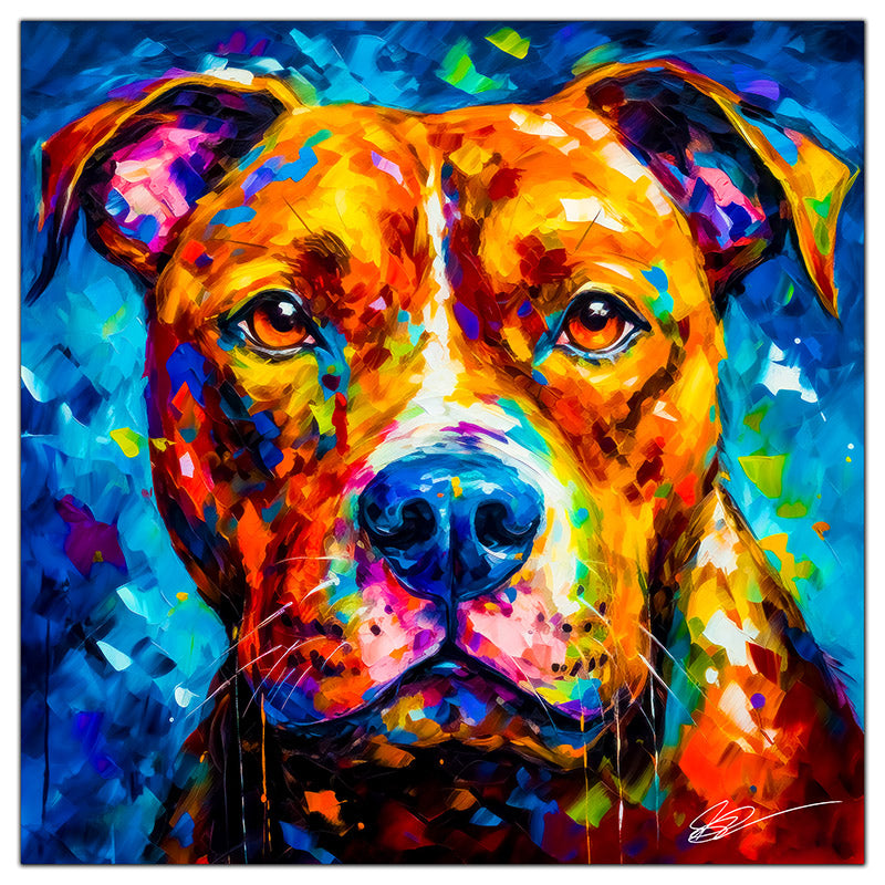 Colorful Pitbull portrait in modern art style, perfect for home decor.