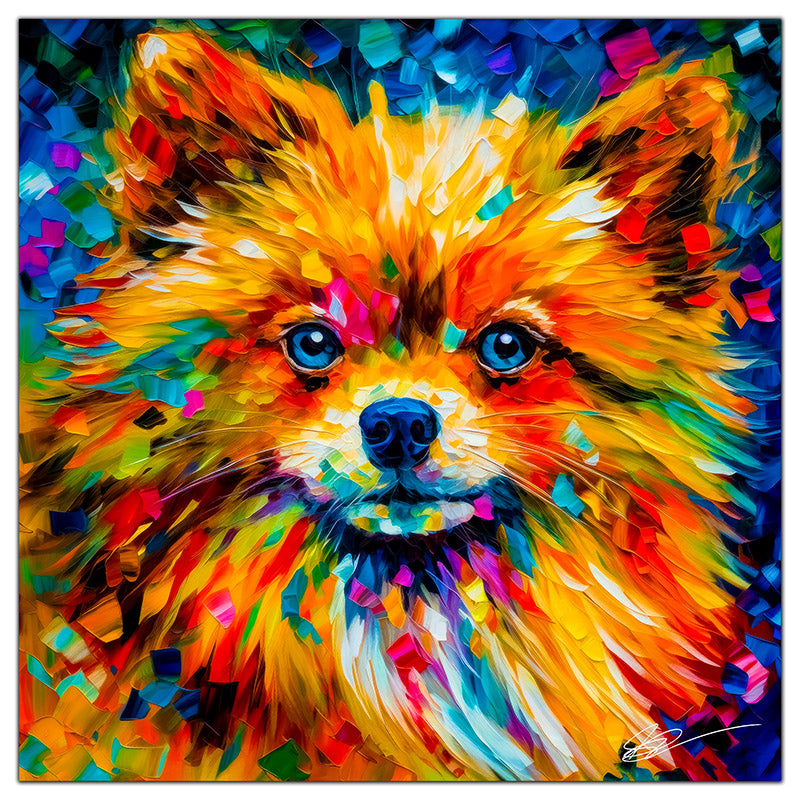 Colorful Pomeranian portrait in modern art style, perfect for home decor.