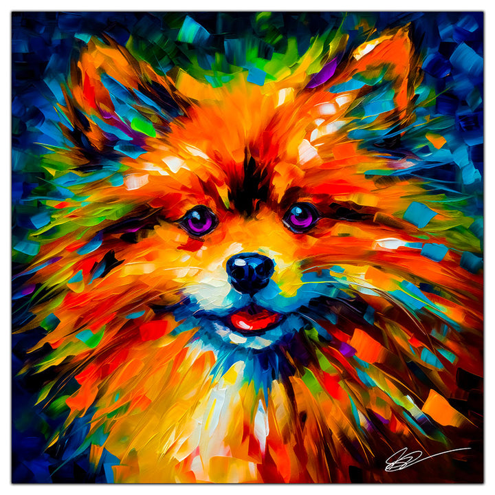 Colorful Pomeranian portrait in modern art style, perfect for home decor.