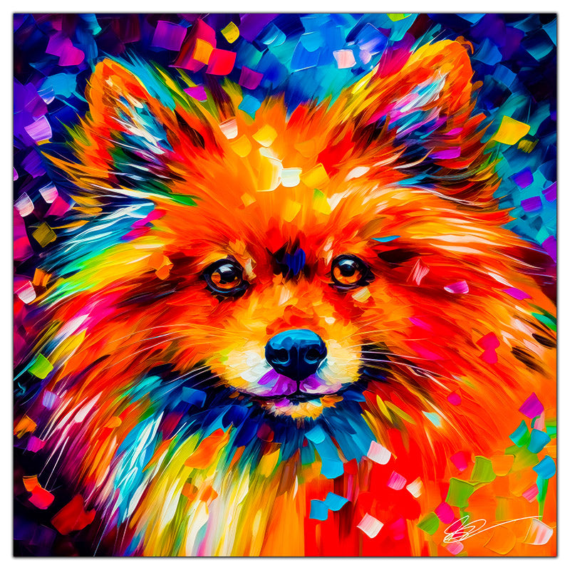 Colorful Pomeranian portrait in modern art style, perfect for home decor.