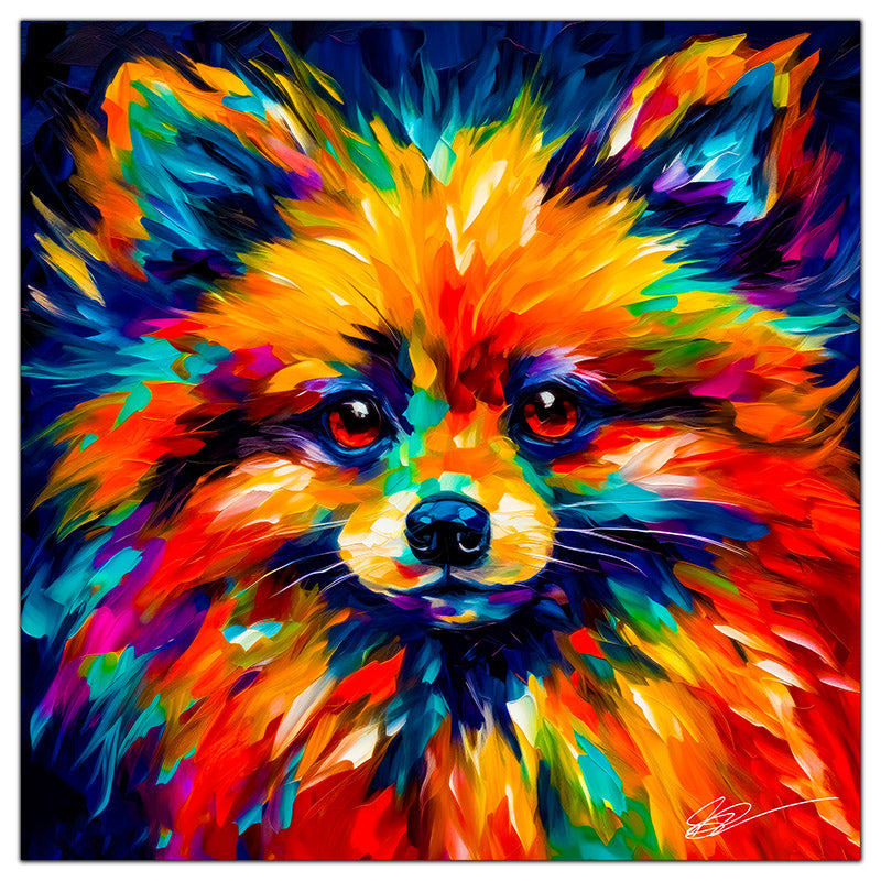 Colorful Pomeranian portrait in modern art style, perfect for home decor.